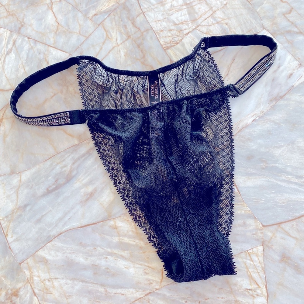 New‎ Victoria’s Secret Shine Band Black Lace Brazilian Panty Underwear